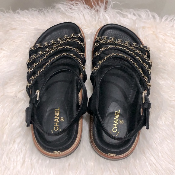 💥 CHANEL Leather Chain Gladiator Dad Sandals Sz 37 - Picture 4 of 10